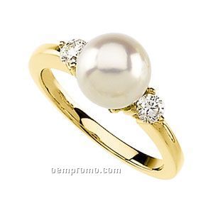 Ladies' 14ky 8mm Cultured Pearl & 1/4 Ct Tw Diamond Round Ring