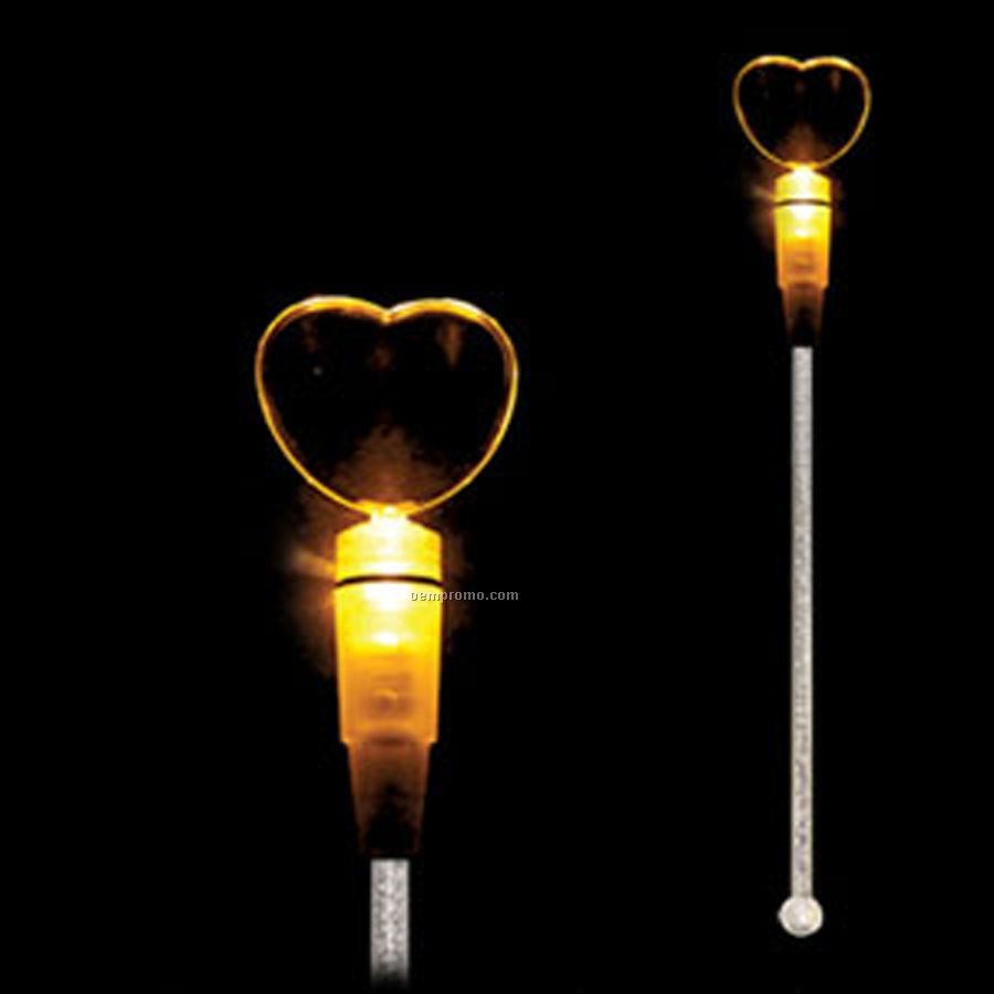 Light Up Stir Stick W/ Amber Orange Heart Handle