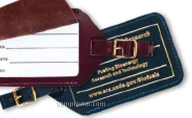 Top Grain Leather Luggage Tag W/ Strap (4-1/2