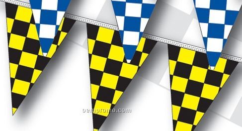 60' 8 Mil Triangle Checkered Race Track Pennant - Black/Yellow