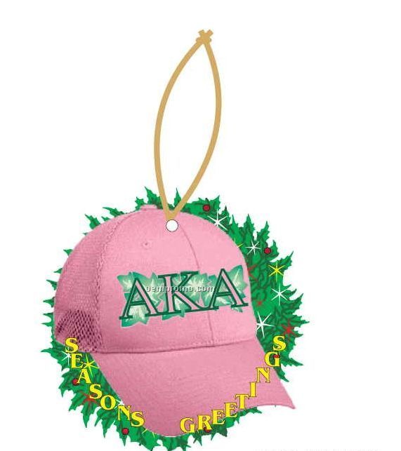 Alpha Kappa Alpha Sorority Hat Wreath Ornament W/ Mirror Back (8 Sq. Inch)