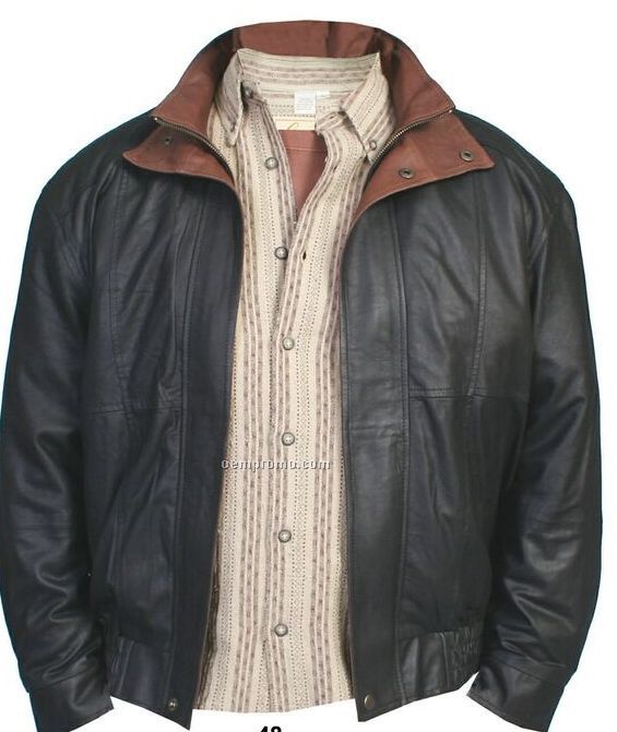 Men's Cognac Double Collar Leather Featherlite Jacket (S-3xl)