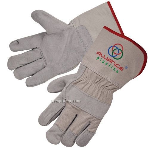 Select Split Cowhide Leather Work Glove W/ White Canvas Back (Large)