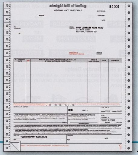3 Part Classic Continuous Bill Of Lading (8 1/2"X11")