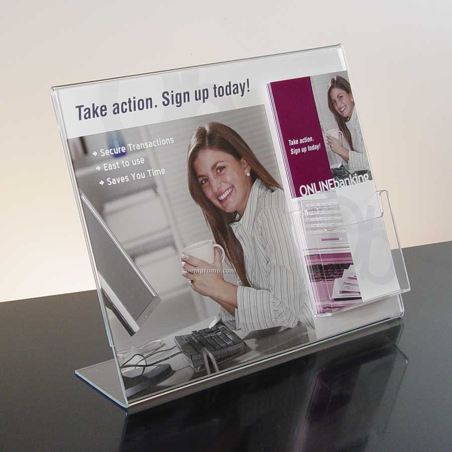 Clear Acrylic Slant-back Sign Holder W/Brochure Pocket