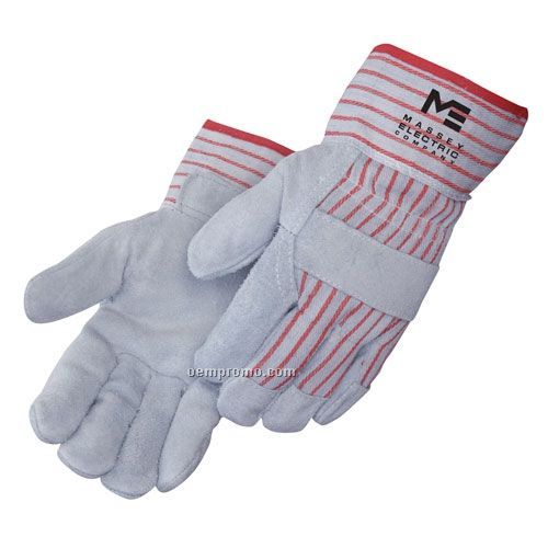 Full Feature Split Cowhide Work Glove - Gray/ Red Stripe (Small & Large)