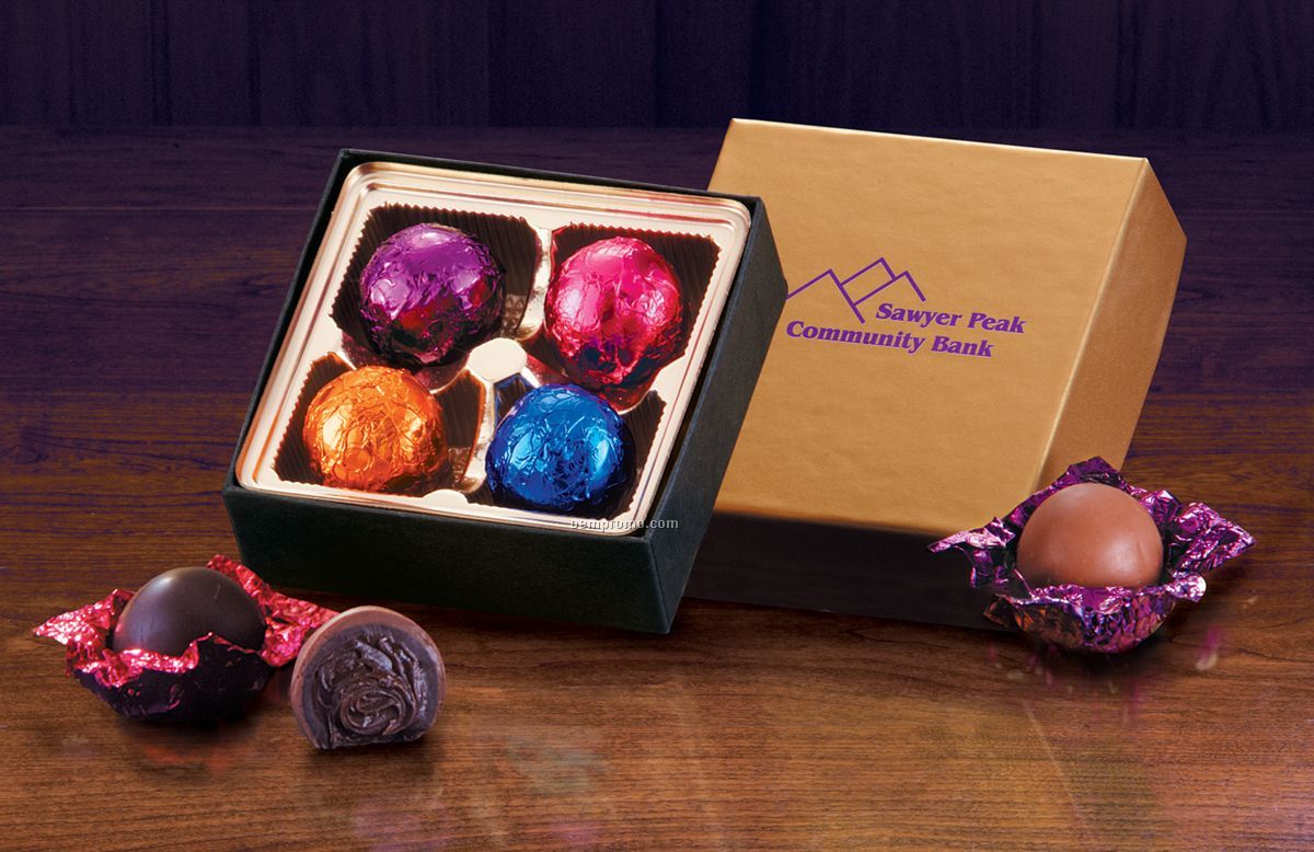 Gold Gift Box With Chocolate Truffles - 4 Pieces