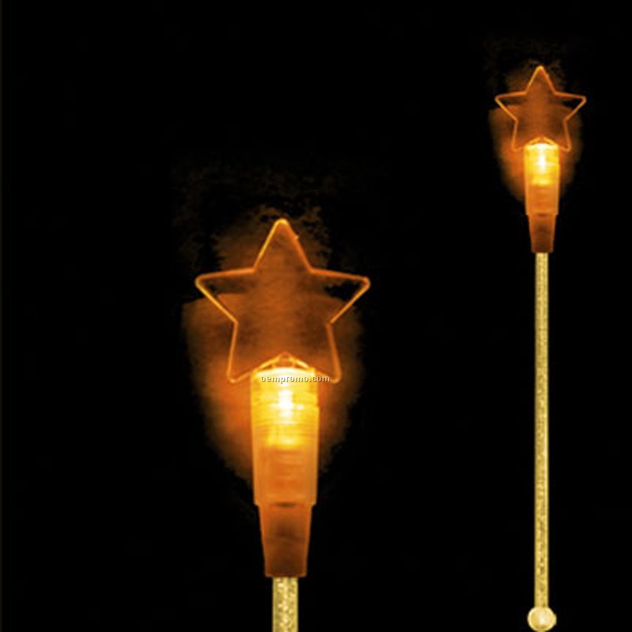 Light Up Stir Stick W/ Amber Orange Star Handle