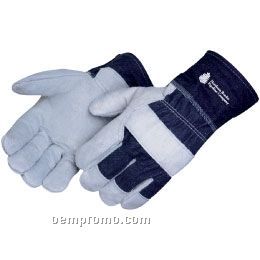 Split Cowhide Work Gloves W/ Denim Cuff (Large)