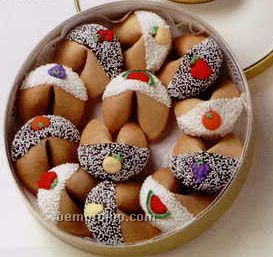 Pail Of 25 Good Fortune Cookies Dipped In Dark Chocolate (Summer Fruits)