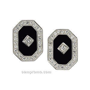 Sterling Silver Genuine Onyx And Cubic Zirconia Earrings