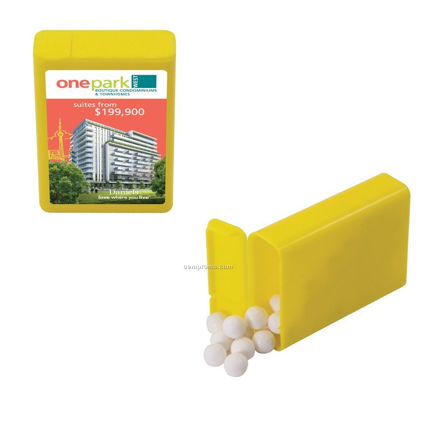 Yellow Refillable Plastic Mint/ Candy Dispenser With Signature Peppermints