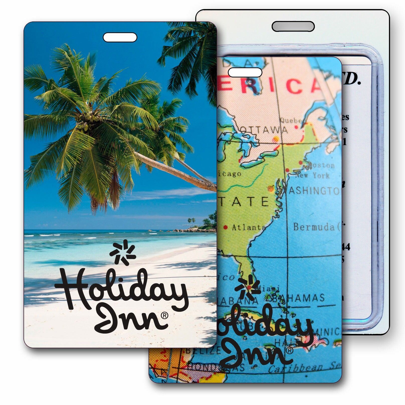 Luggage Tag 3d Lenticular Beach Palm Tree Map Stock Image (Blank)
