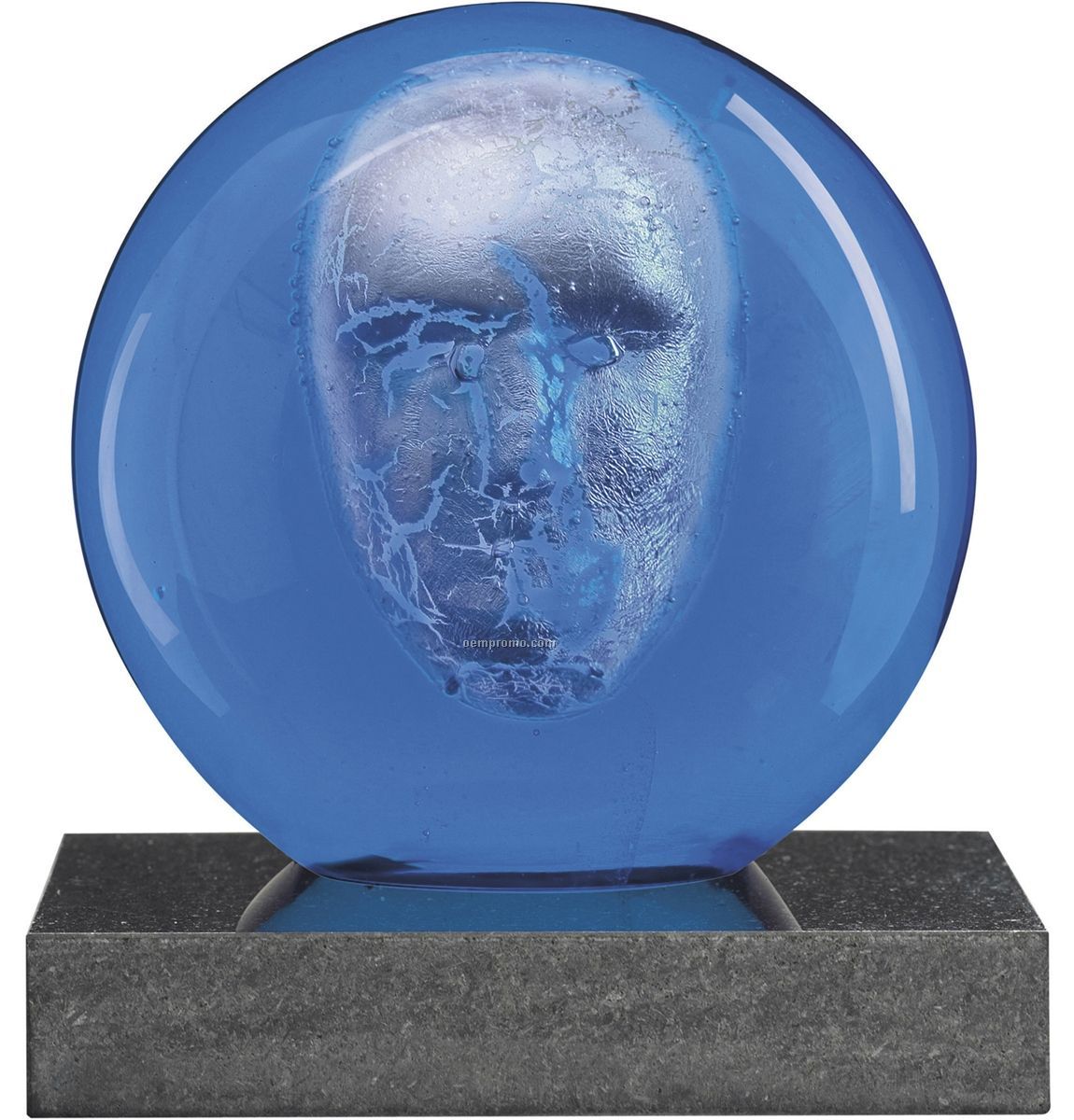 Headman Glass Art W/ Face Sculpture By Bertil Vallien (Blue)