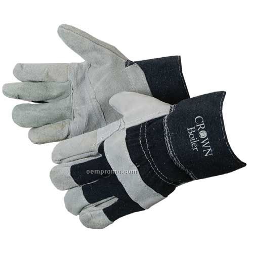 Split Cowhide Work Gloves W /Denim Cuff & Reinforced Palm Patch (Large)