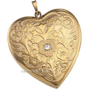 14ky .01 Ct 30x26-1/2 Ladies' Diamond Heart Locket Pendant