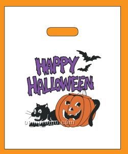 Econo Tote 1.75 Mil Halloween Bag - White Or Yellow (Pumpkin & Black Cat)