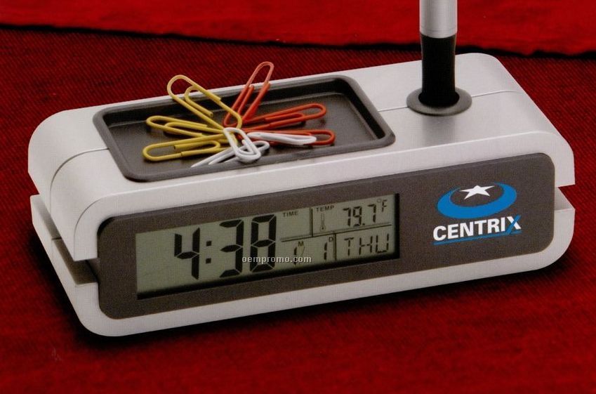 Desktop Caddy W/ Pen Holder, Alarm Clock, Calendar And Temperature