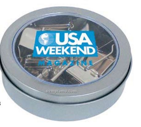 Large Round Magnetic Window Tin With Multi Color Paper Clips