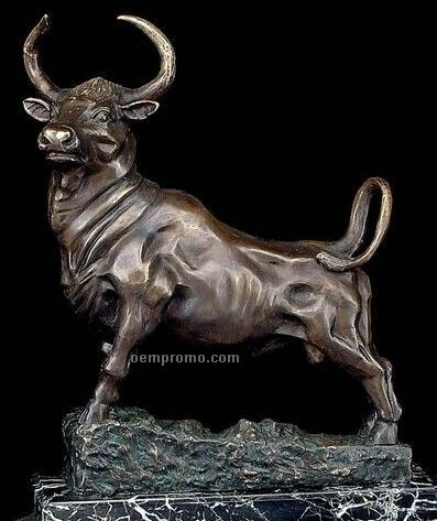 Bronze Conquering Bull Sculpture On Marble Base (Limited Edition)