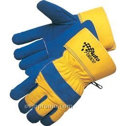 Pile Lined Split Cowhide Work Gloves - Blue/Yellow (Large & X-large)
