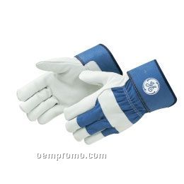 Grain Goat Skin Work Gloves - White/Blue (Large)