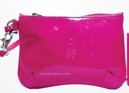Breast Cancer Awareness Logo Cowhide Skinny Wristlet Pouch