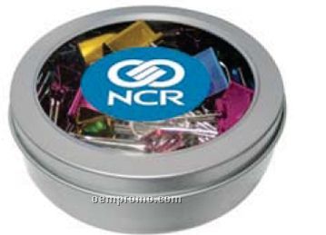 Small Round Magnetic Window Tin With Multi-color Paper Clips