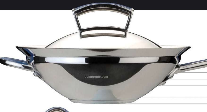 Designo Covered Wok W/Stainless Steel Cover And Long Handle