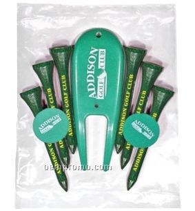 Golf Pack W/ 2 3/4" Golf Tees (6 Tees/2 Ball Markers/Divot Tool)