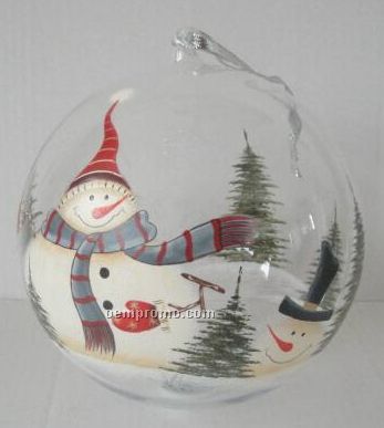 Snowman Ornament Round Clear Glass