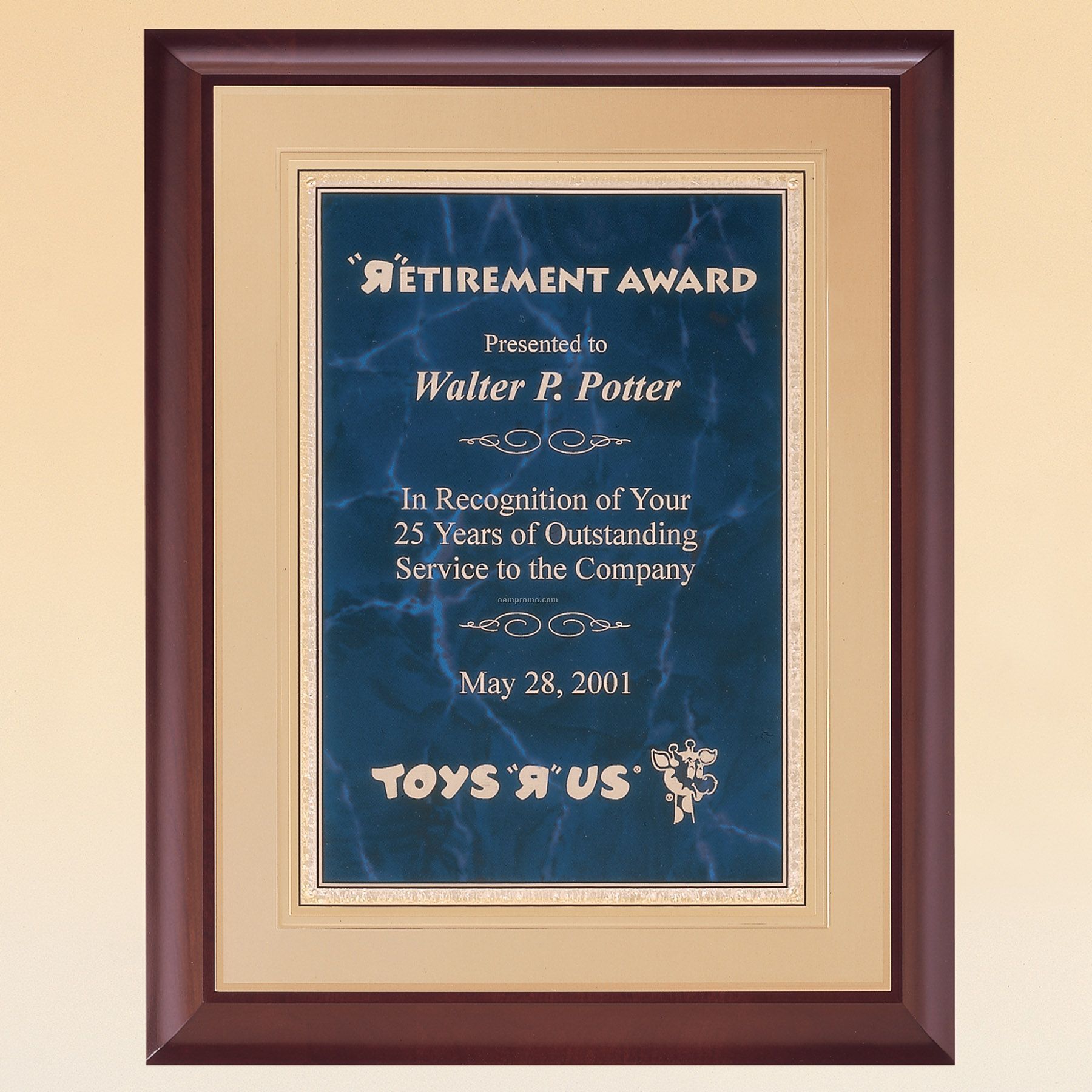 Recognition - Cherry Finish Plaque W/ Sapphire Marble Center