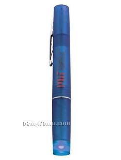 Translucent Sapphire Blue Barrel Pen Light W/ White LED