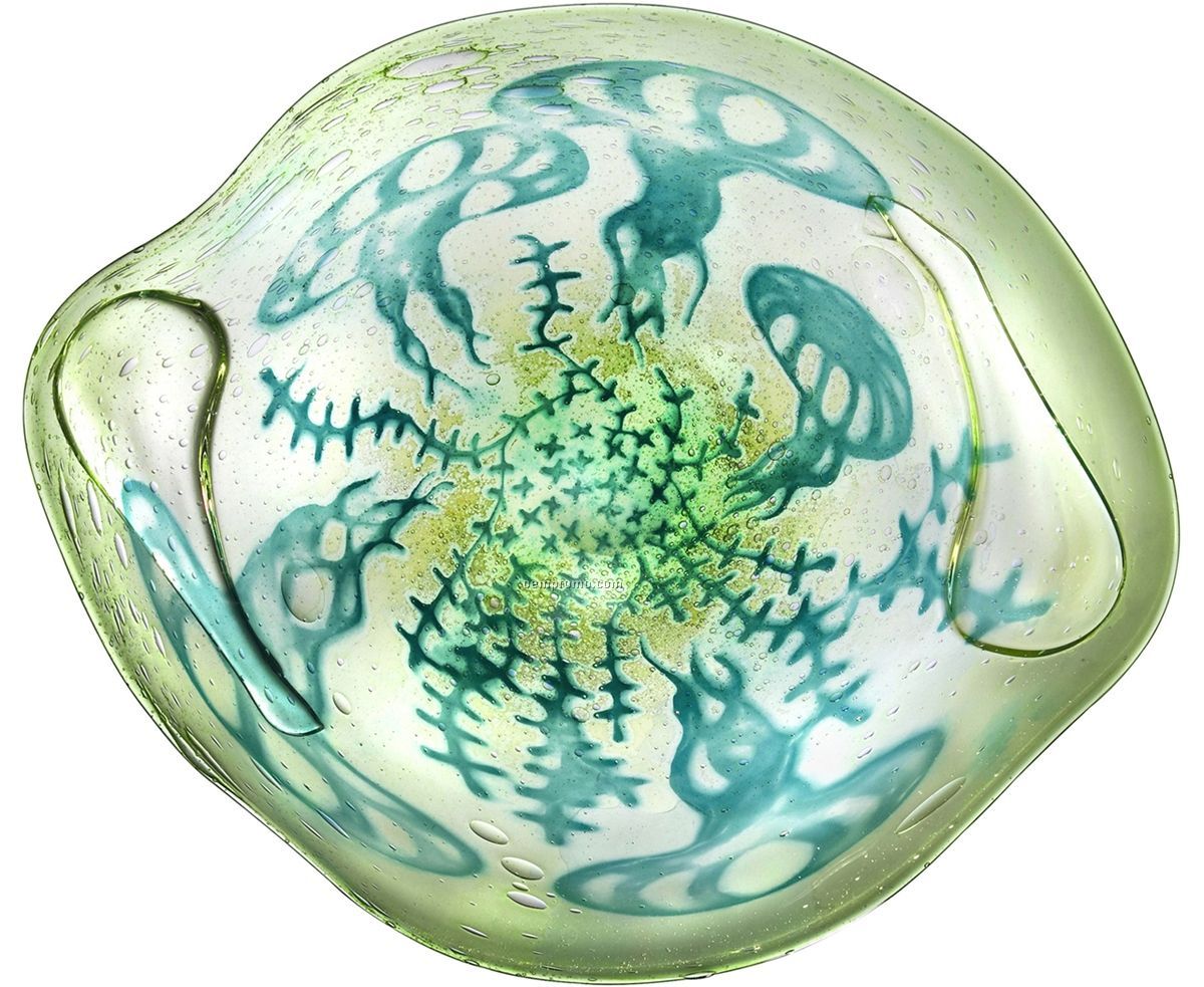 Underworld Green Glass Dish W/ Jellyfish Motif By Olle Bozen