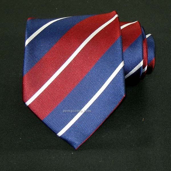 Navy Split Bar Stripe Silk Necktie (Red/ Navy/Silver)