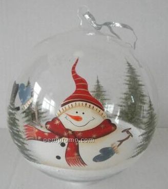 Snowman Round Clear Glass Ornament