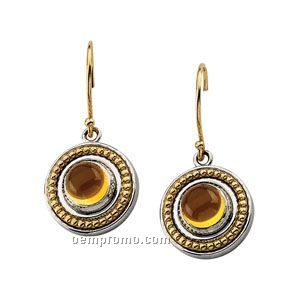 Sterling Silver/14ky Genuine Citrine Cabochon Earrings
