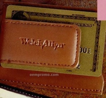 Concord Leather Magnetic Money Clip Card Case (English Tan)