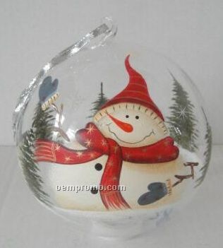 Snowman Round Clear Glass Ornament