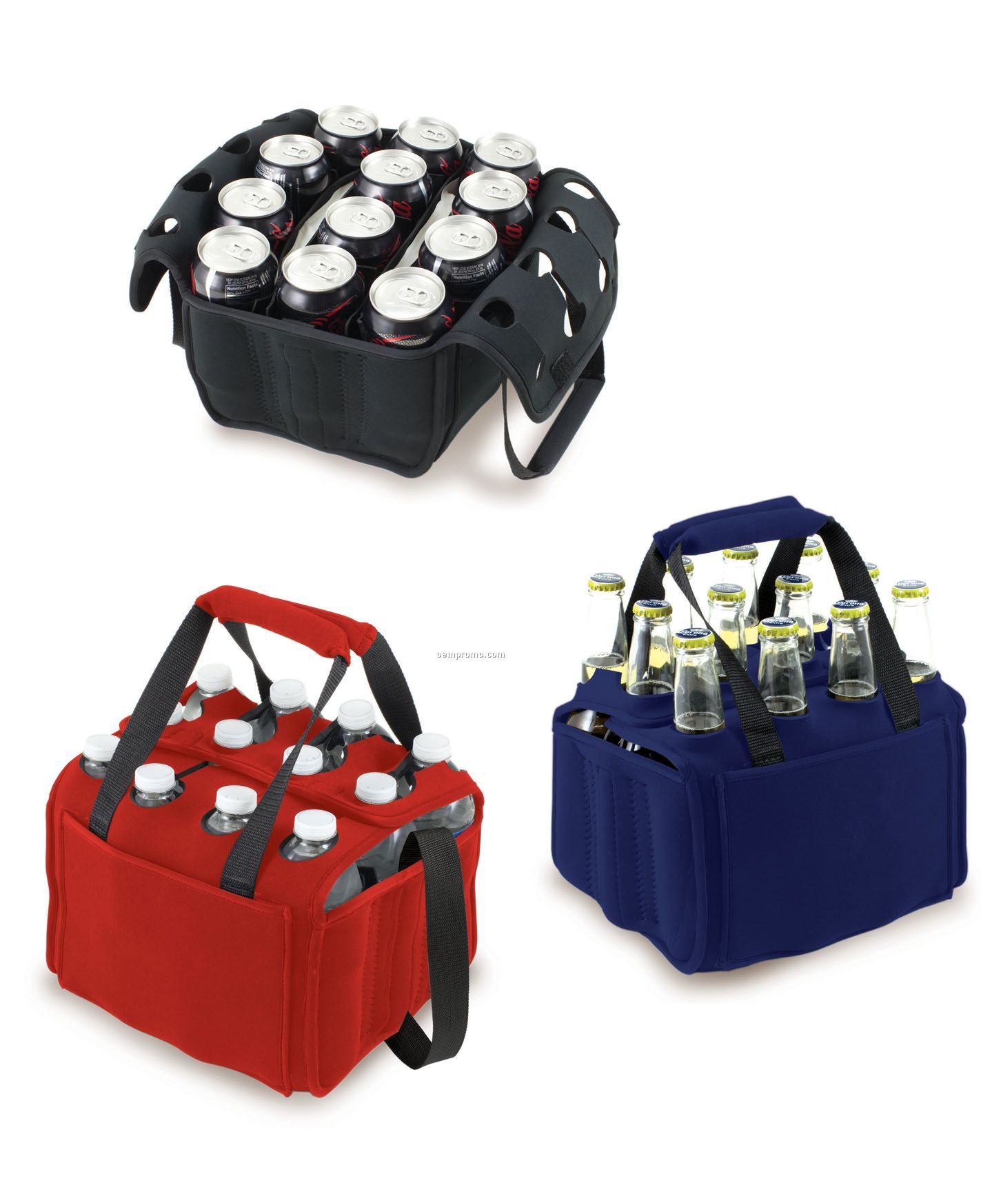 Twelve Pack Neoprene Insulated Bottle/ Can Tote With Padded Handles- Solids
