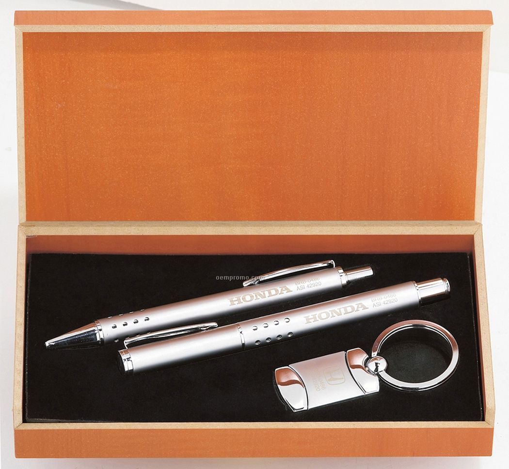 Boxed Key Tag And Pen Set (3 Pieces Gift Set )