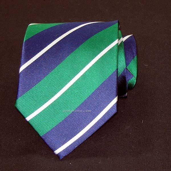 Split Bar Stripe Silk Necktie (Green, Navy & Silver)