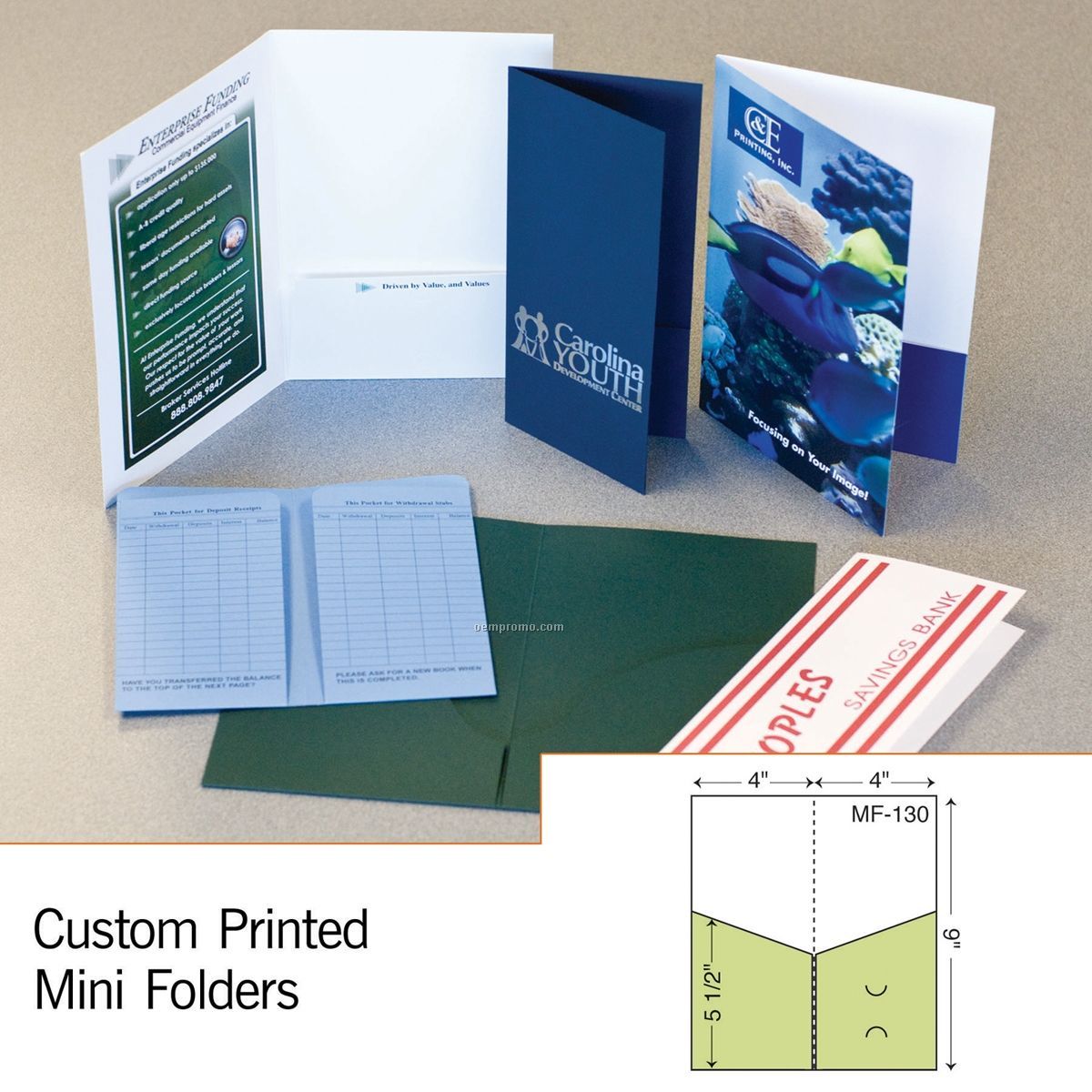 Mini Folder W/ 2 Angled 5 1/2" Pockets (1 Color/1 Side)