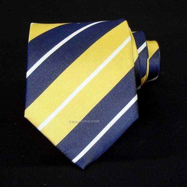 Split Bar Stripe Silk Necktie (Gold, Navy & Silver)