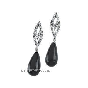 14kw Genuine Onyx Briolette And 1/4 Ct Tw Diamond Earrings