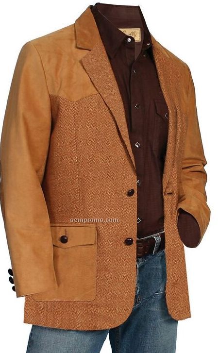 Men's Herringbone & Suede Leather Jacket (40l-52l