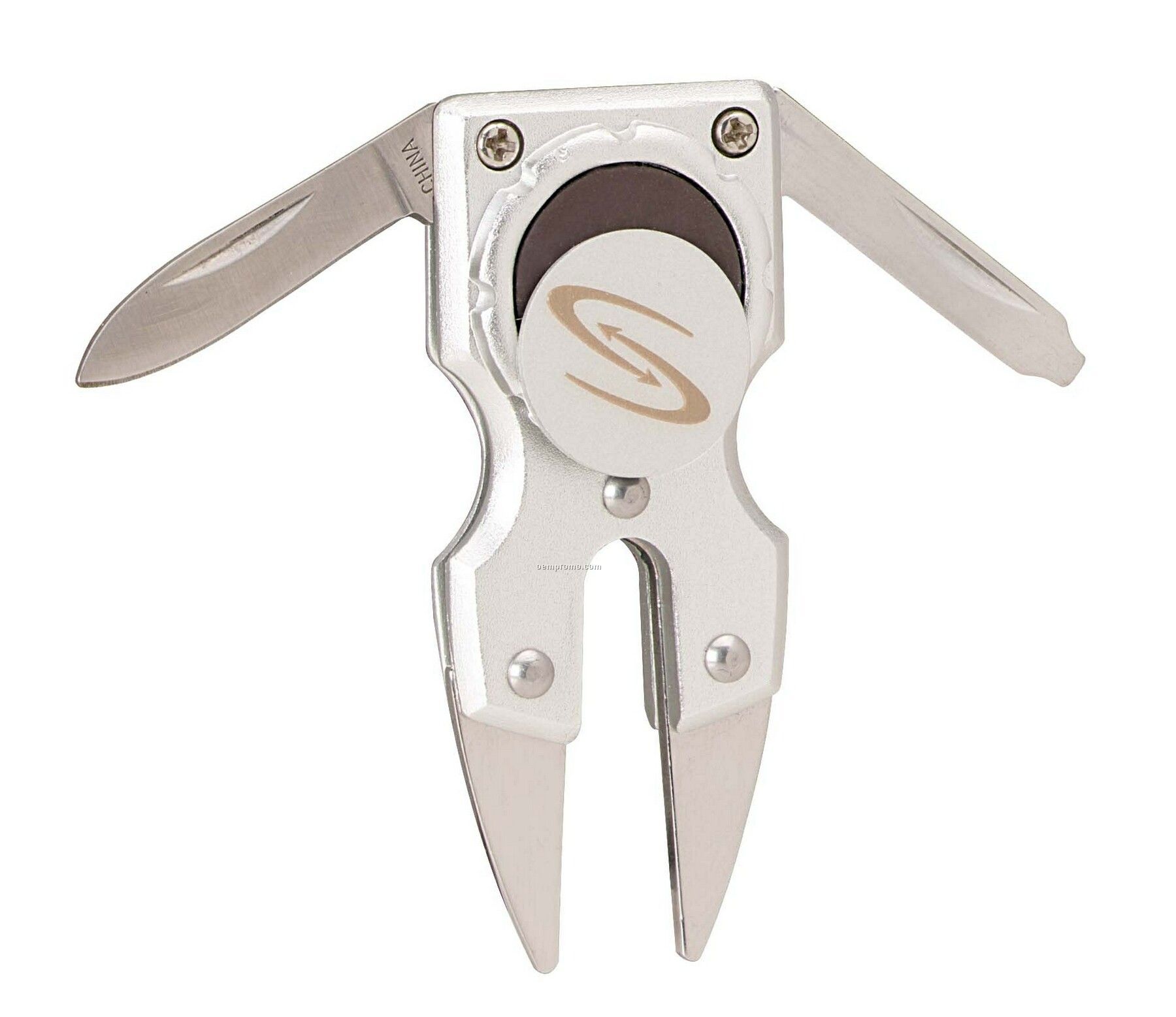 Tee Off Aluminum Multi Function Divot Repair Tool In Velour Pouch