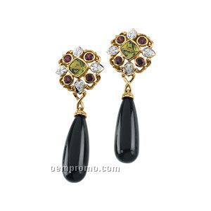 14kw Genuine Multi-color Gemstone And 1/6 Ct Tw Diamond Earrings