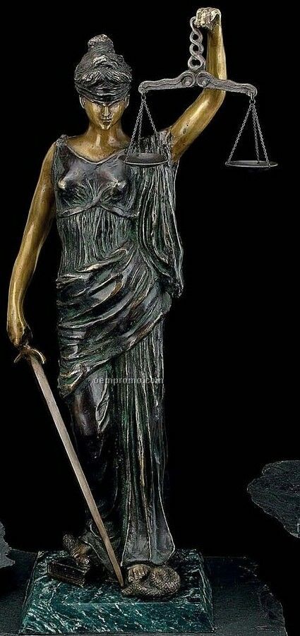 Bronze Lady Justice Statue On Marble Base (23")
