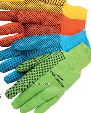 Men's 10 Oz. Canvas Work Gloves W/ Pvc Dots - Fluorescent Green/Black